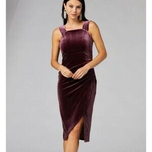Cache Velvet Plum Purple Cocktail Midi Dress Side Ruched Size‎ 8 NWT